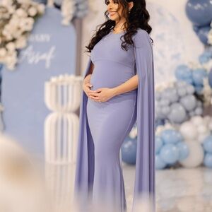 Powder Blue Maternity Maxi Dress With Cape Sleeves
